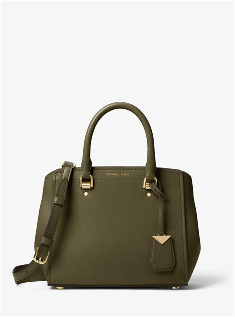 michael kors benning green mk logo satchel|Benning Medium Two.